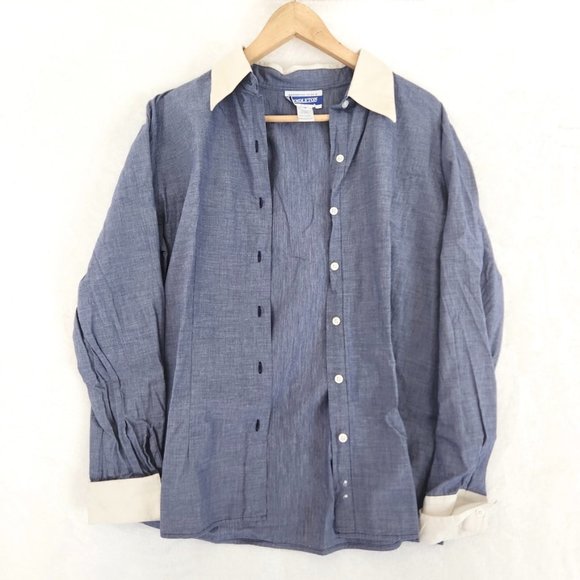Y2K Pendleton Blue & White Waffle‎ Weave Button Down Shirt Women's Size 12 - Picture 1 of 13